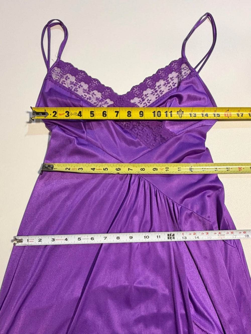VINTAGE violet purple nylon silky nightgown slip dress maxi side slit lace sexy - Picture 10 of 13